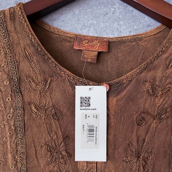 Skully Embroidered Long Sleeve Button Down Boho Top, Medium - Picture 3 of 4